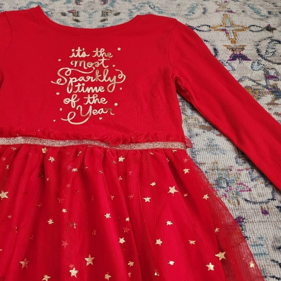 Cat & Jack Girls Brillant Red Christmas Holiday 'Tis The Season' Dress, sz 6/6x - Picture 7 of 11